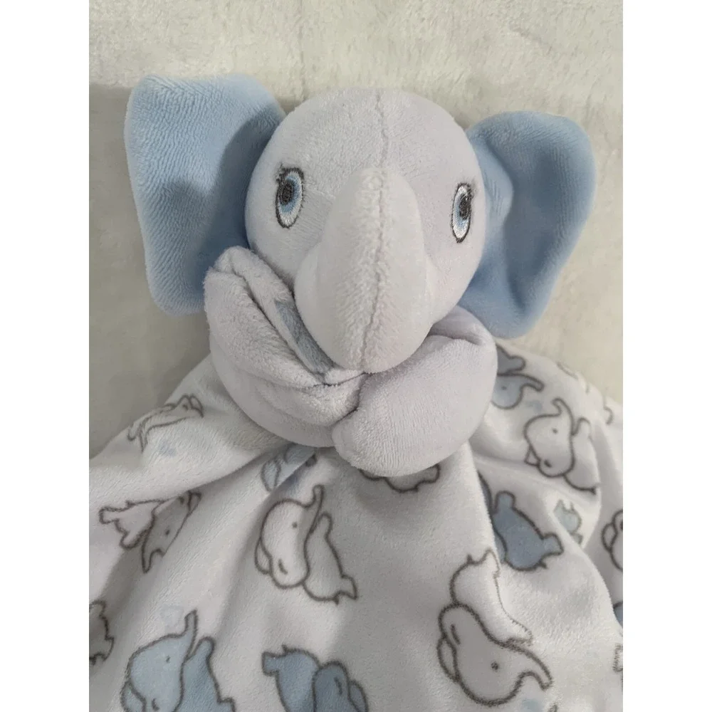 Blankets & Beyond Blue White Elephant Security Baby Blanket‎ Plush Lovey Toy